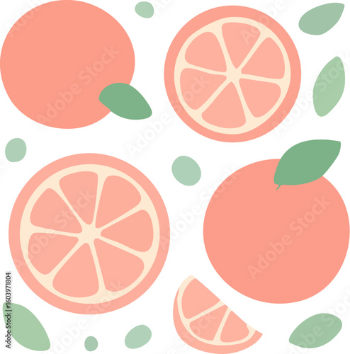 Fresh Pink Grapefruit Slices and Whole Fruits 2.