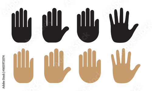 Inclusive Hand Icon Set. Diverse Skin Tone Symbols for UI and Graphic Projects.