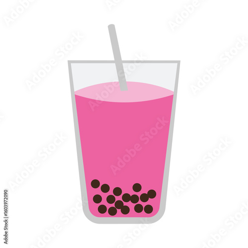 Minimal 2D vector of bubble tea drink with tapioca pearls. Perfect for beverage menus or app icons.