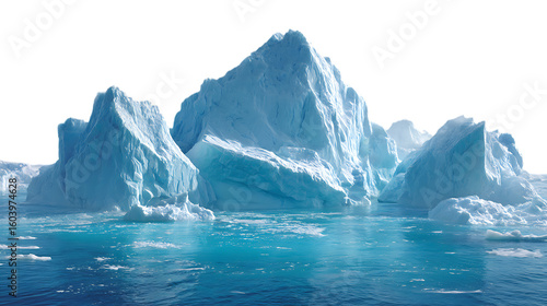 Majestic icebergs drift in the frigid arctic waters showcasing raw beauty isolated on transparent background