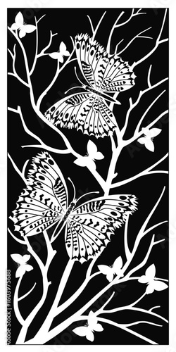 Vector room divider, Laser cut butterfly leaf panel, stencil divider. Wall art for home decor, room divider screens, paper craft, card background. 