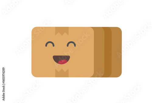 Carton parcel back box happy character with smile icon vector modern graphic cartoon illustration, postal cardboard order package delivered funny cute, comic humor face on mail cargo freight