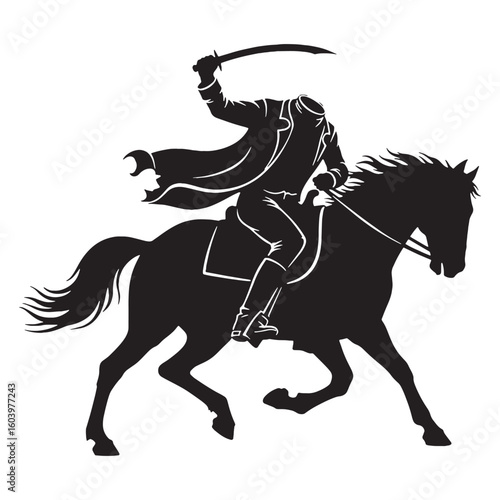 Darkness rides again – Headless Horseman silhouette imagined in bold Headless Horseman vector – Headless Horseman illustration – Halloween vector

