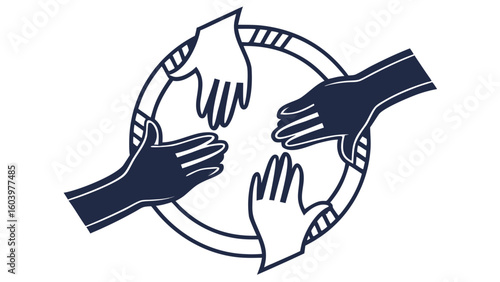 Diverse hands joining together in unity and collaboration, symbolizing teamwork and community support, a powerful graphic with potential for positive impact
