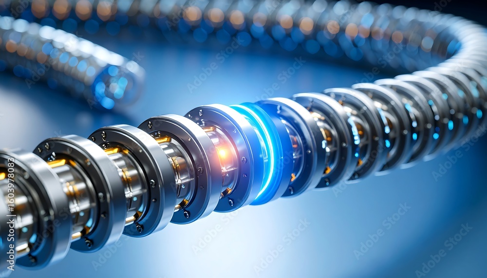 Flexible Metallic Tube with Glowing Elements Industrial Detail Flexible Metallic Tube with Glowing Elements Industrial Detail