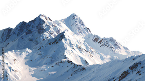 Vast snowcovered mountain range under a clear blue sky isolated on transparent background