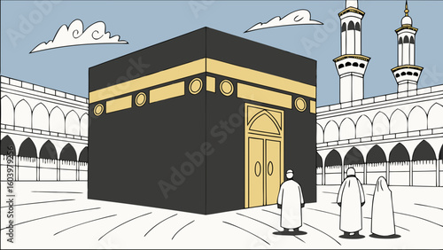 Pilgrims at the Holy Kaaba in Mecca, Saudi Arabia, representing faith, devotion, and the Hajj pilgrimage, a sacred Islamic journey