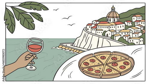 Savor Italian coastal charm with pizza and wine, a scenic retreat perfect for vacation vibes and culinary adventures in Italy