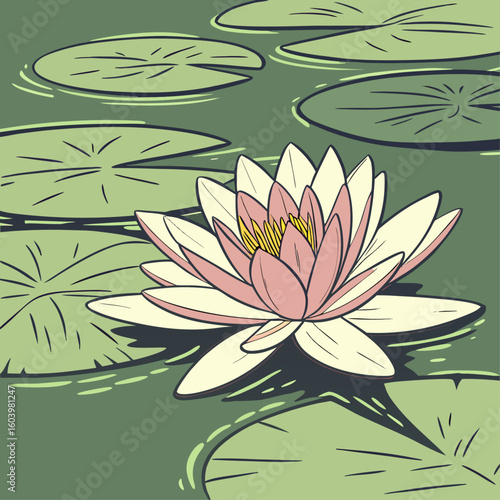 Pink water lilies blossom beautifully in a tranquil pond, showcasing nature's aquatic flora