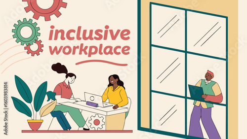 Collaborative team designing an inclusive workplace in a bright modern office setting