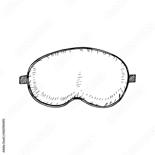 Sleep mask sketch drawing. Hand-drawn outline illustration of a sleeping mask, eye mask, home textiles. Relaxation, sleep, rest, comfort and relax. Vector line art clipart, isolated