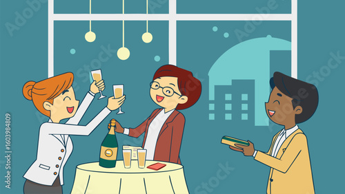 Celebration with friends at a cozy urban venue featuring drinks and laughter