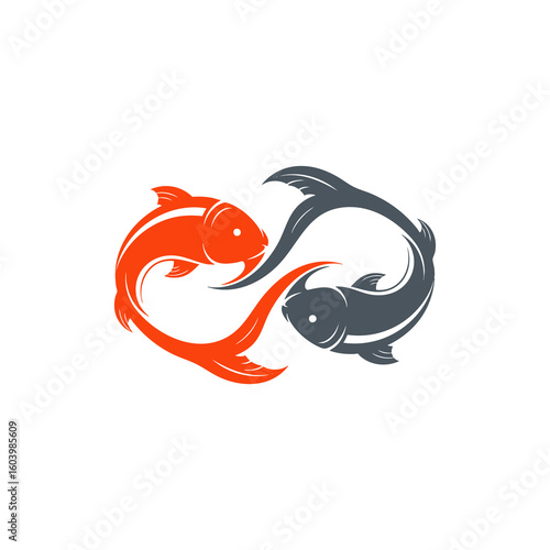Yin Yang Fish Logo Design – A dynamic logo of two koi fish in yin yang formation, symbolizing balance, duality, harmony, and spiritual energy in traditional Asian-inspired design.