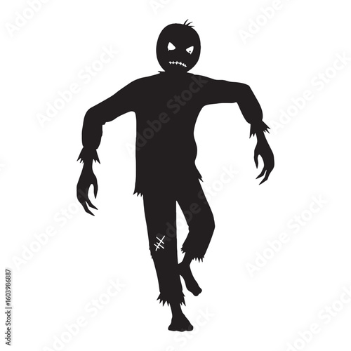 A figure frozen under the moon – Scarecrow silhouette styled with rough Scarecrow vector – Scarecrow illustration – Halloween vector


