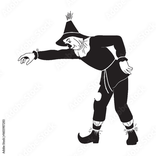 Eyes stitched with forgotten fears – Scarecrow silhouette drawn in shadowed Scarecrow vector – Scarecrow illustration – Halloween silhouette

