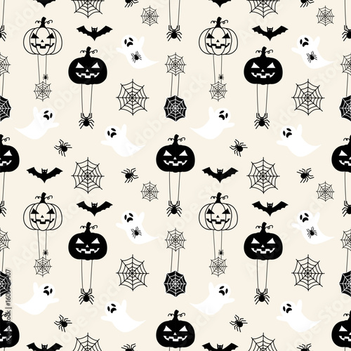Halloween pattern with pumpkins and bats