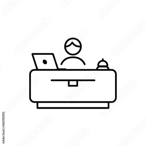 Front Desk with Receptionist Icon Representation of Customer Service in a Hotel or Business