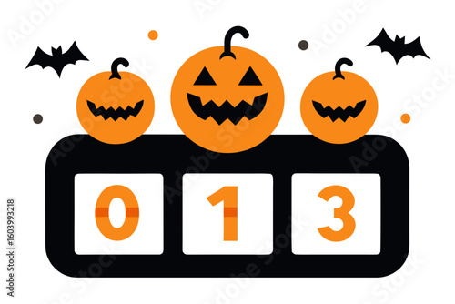 Spooky halloween countdown with jack o lanterns and bats