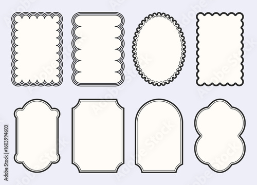 Geometric frames with wavy border, flat style. y2k groovy vector 
