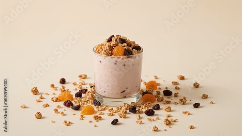 Delicious yogurt parfait with granola and dried fruit  healthy breakfast option