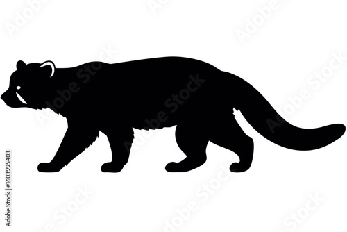 Silhouette of a civet walking with its tail curved upwards and its head turned to the left side created with generated ai