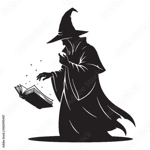 Mystery bound in spell and shape – Sorcerer silhouette envisioned through eerie Sorcerer vector – Sorcerer illustration – Halloween silhouette

