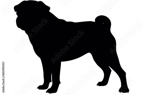 Silhouette of a pug standing on a white background showcasing its distinctive features and posture nicely created with generated ai