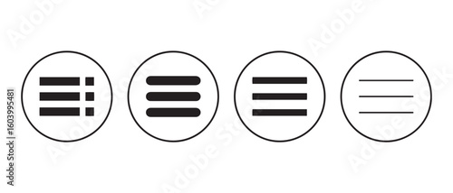 Horizontal Line Icons. Stylized Text Alignment Symbols in Circular Format.