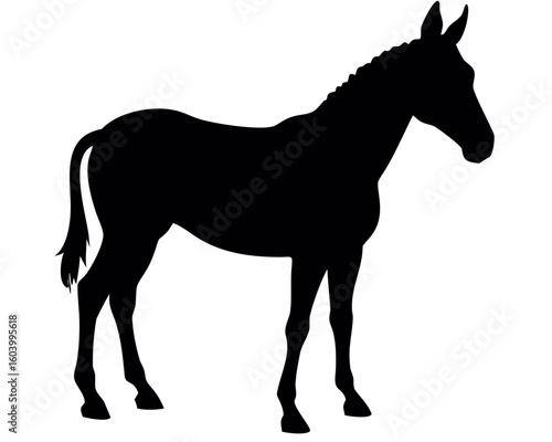 Silhouette of a horse standing still with braided mane and short tail in a side view on a white background created with generated ai