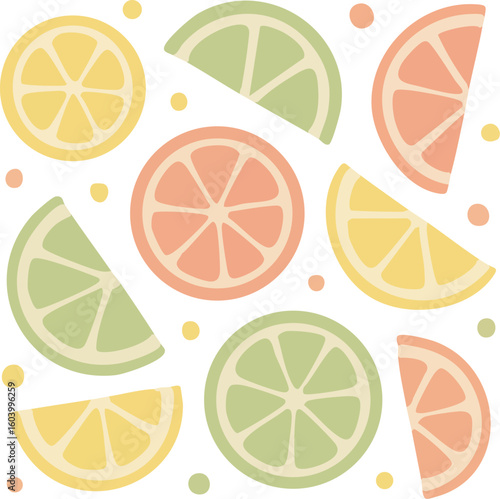 Colorful Citrus Fruits Slices Pattern.