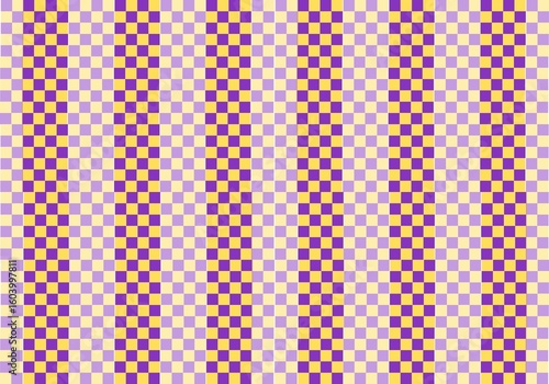 A mesmerizing checkerboard pattern featuring alternating waves of purple and yellow squares on a soft pastel backdrop. idea for digital prints, textiles, wallpapers, and modern decorative application 