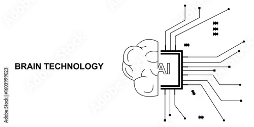 Abstract circuit board brain concept AI technology design. Artificial Intelligence core processor computer. Vector illustration.