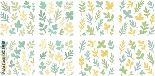 Colorful handdrawn leaves and foliage.