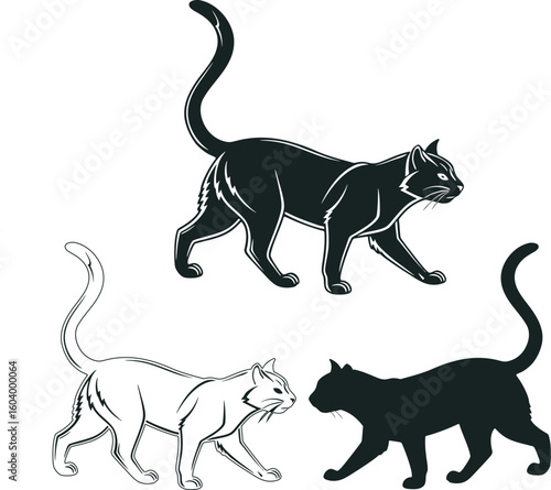 Black cat silhouette illustration vector outline design for domestic animal art