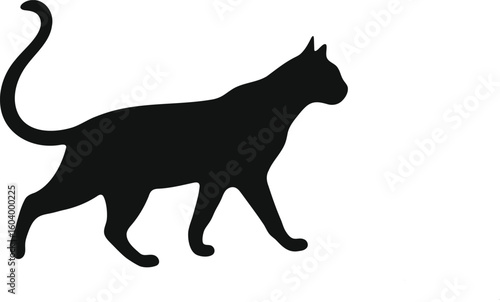 Black cat silhouette vector illustration of a domestic animal on white background