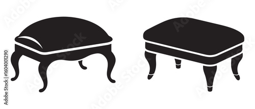 Elegant Ottoman Silhouette Set. Decorative Furniture Icons with Curved and Straight Leg Variations for Interior Design and Branding.