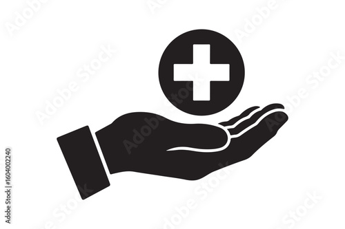 Medical Care Support Hand Holding Plus Sign for Health and Well being Services Concept Design