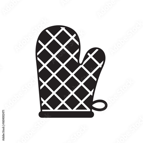 Black and white oven mitt illustration providing protection and safety for cooking in the kitchen baking treats
