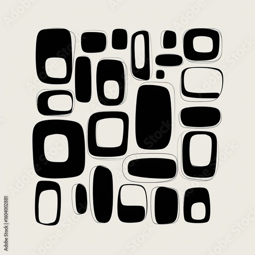 Abstract pattern of overlapping black and white geometric shapes