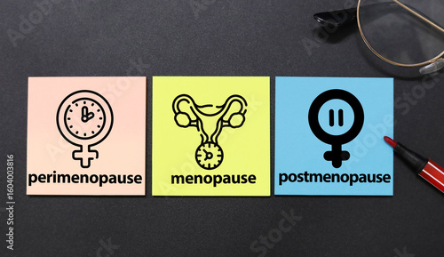 words perimenopause, menopause and postmenopause. the concept of menopause stage or period or age