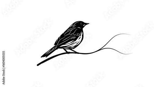 Nilgiri Pipit bird, black isolated silhouette