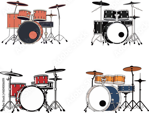 Four Drum Set Illustrations