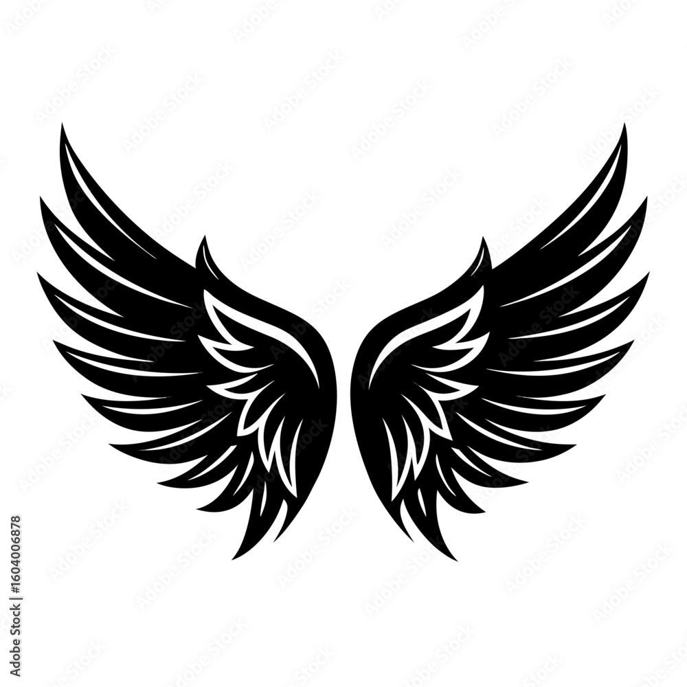 Fototapeta premium Angel Wings Sketch vector clean black silhouette design white background
