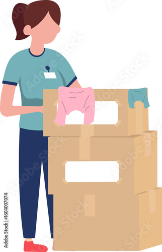 Volunteer Packing Donations Illustration