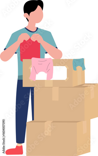 Volunteer Packing Donations Illustration
