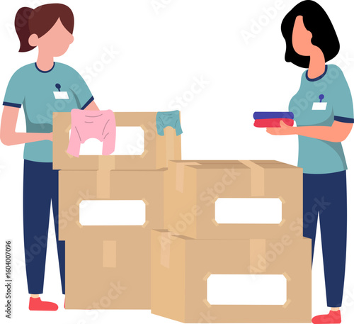 Volunteer Packing Donations Illustration