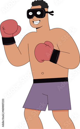Cartoon Boxer with Mask and Gloves