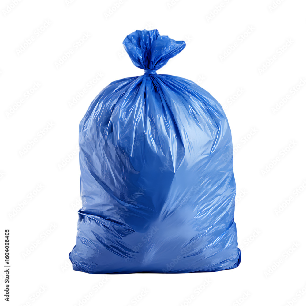 Fototapeta premium Blue garbage bag tied closed isolated on transparent background