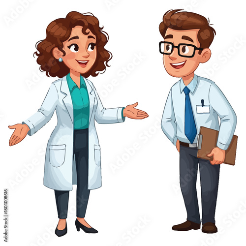 Female doctor and male colleague in a professional healthcare consultation.