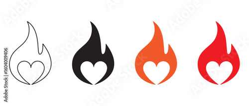 Heart icons with fire vector illustration.